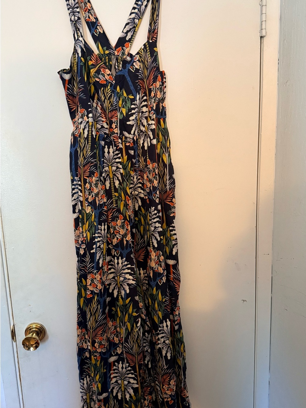 Anthropologie Lala Sleep Jumpsuit Wide Leg Loungewear Smocked
Tropical Sz S